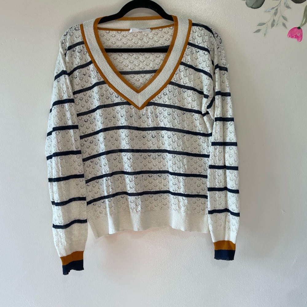 Sita Murt V-Neck Striped Lace Knit Sweater, US Size 10 - Picture 12 of 12